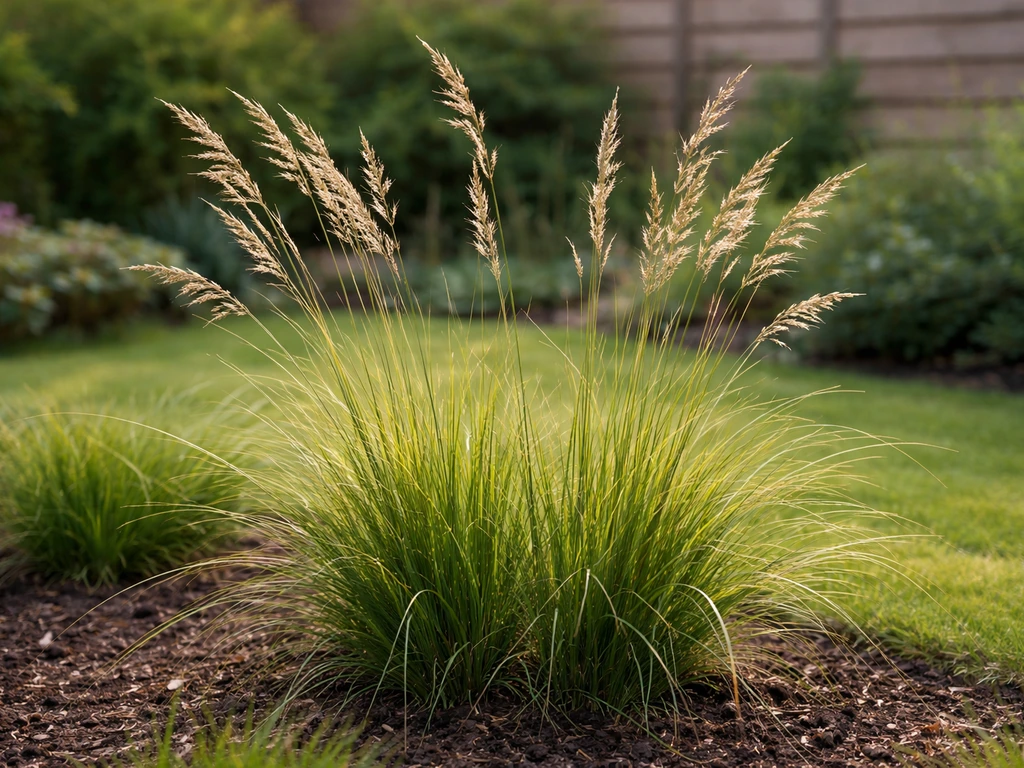 Molina gras in een Nederlandse tuin, met slanke halmen en pluimachtige aren in een gezonde pollenstructuur.