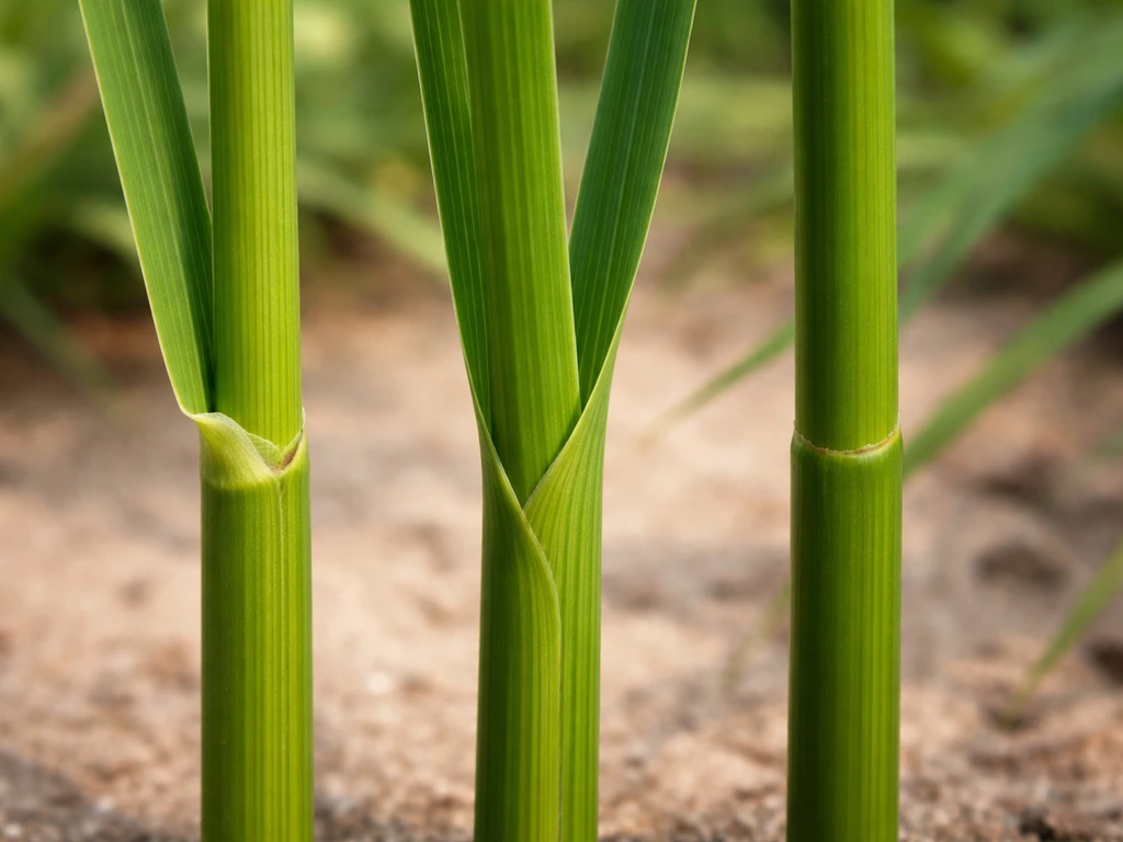 Vergelijkende close-up: gras (Poaceae) met tongetje/ligula tegenover zegge/riet-achtige stengels naast elkaar