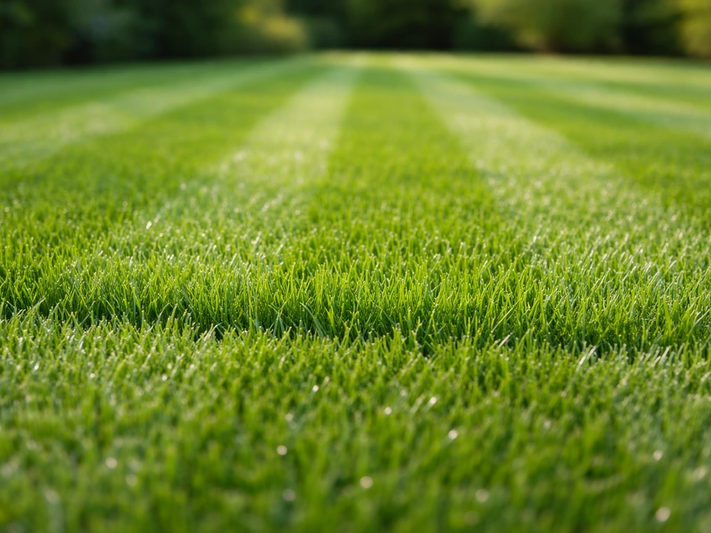 Knap gazon met recent gemaaide stroken waar nieuw gras zichtbaar hoger terugkomt