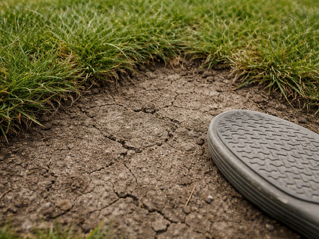 Close-up van een dichte, verdichte grasmat waar de bodem nauwelijks in te drukken is.